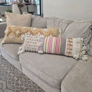 Decorative Boho Lumbar Pillow Set With Fringe & Tassels 12in x 36in & 15in x 38i